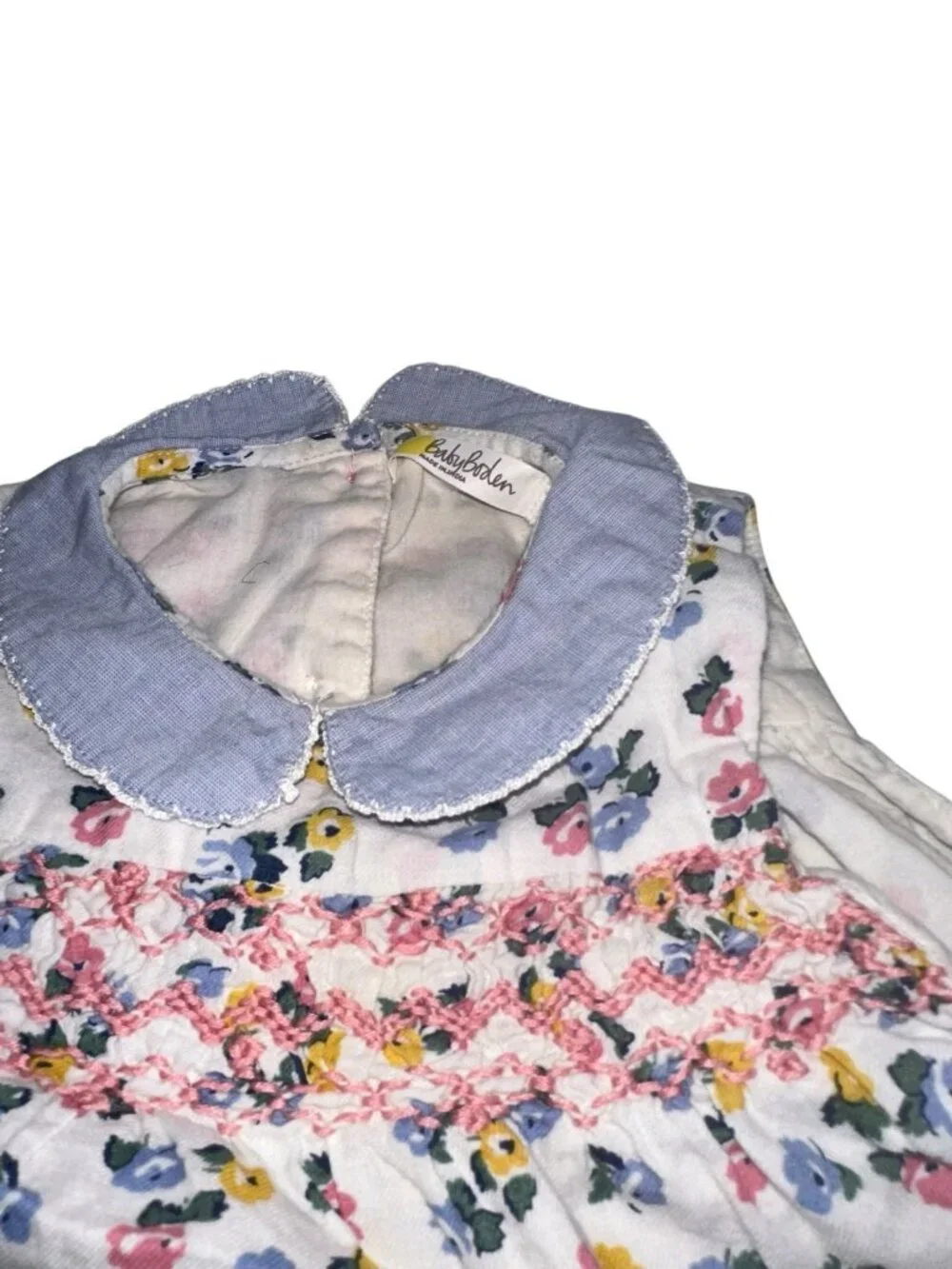 Baby Boden Infant Girls Sleeveless Smocked Bubble Romper  Sz 18-24M White Floral